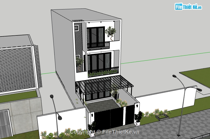 nhà phố 3 tầng,nhà phố 6x20m,model sketchup nhà phố 3 tầng,su nhà phố 3 tầng